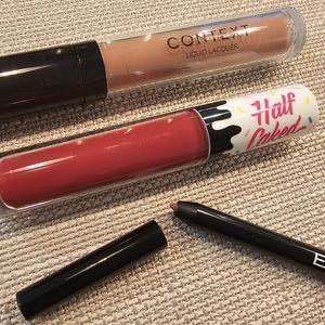 Lip Makeup Bundle: liquid lipsticks & lip pencil in nudes/reds